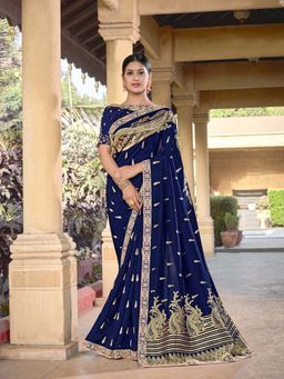 Odette - Royal Blue Colour Pure Viscose Weaved Silk Embroidered Saree with Unstitched Blouse