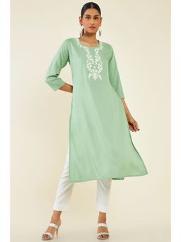 Soch - Women Green Rayon Embroidered Kurta