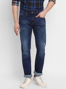 Turtle - Men Cotton Stretch Slim Fit Navy Blue Casual Jeans