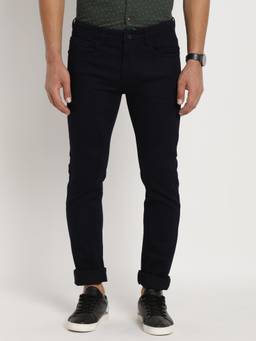 Turtle - Men Cotton Stretch Solid Straight Fit Black Jeans