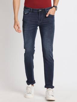 Turtle - Men Cotton Stretch Solid Straight Fit Navy Blue Jeans