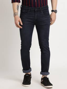 Turtle - Men Cotton Stretch Solid Straight Fit Navy Blue Jeans