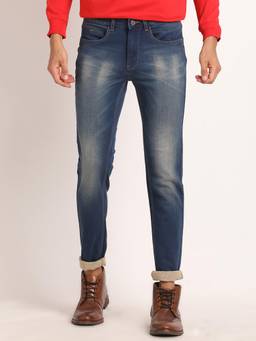 Turtle - Men Cotton Stretch Solid Straight Fit Blue Jeans