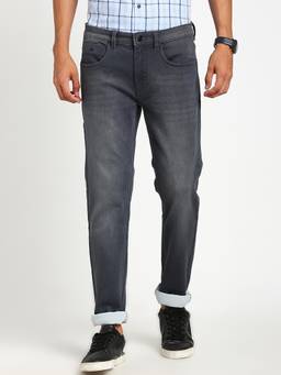 Turtle - Men Cotton Stretch Solid Straight Fit Grey Jeans