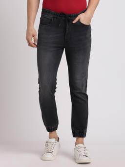 Turtle - Men Cotton Stretch Solid Slim Fit Black Jogger Jeans