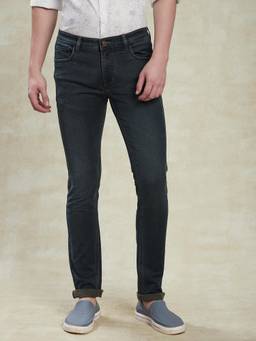 Turtle - Men Cotton Stretch Solid Straight Fit Dark Green Jeans
