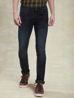 Turtle - Men Cotton Stretch Solid Straight Fit Navy Blue Jeans