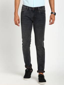 Turtle - Men Cotton Stretch Solid Straight Fit Grey Jeans