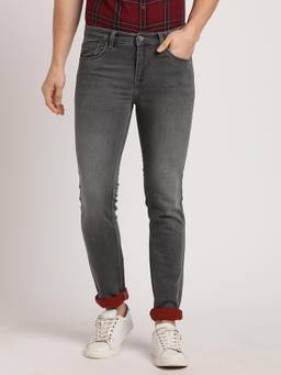 Turtle - Men Cotton Stretch Solid Straight Fit Grey Jeans