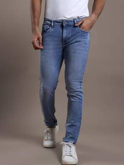Turtle - Men Cotton Stretch Solid Straight Fit Sky Blue Jeans