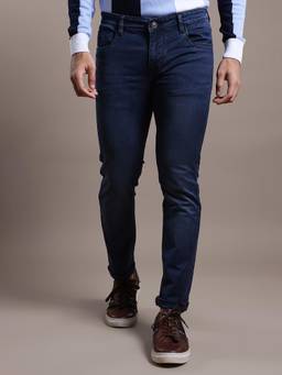 Turtle - Men Cotton Stretch Straight Fit Navy Blue Casual Jeans