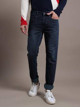 Turtle - Men Cotton Stretch Straight Fit Navy Blue Casual Jeans