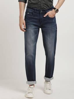 Turtle - Men Cotton Stretch Solid Slim Fit Navy Blue Jeans