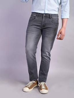 Turtle - Men Cotton Stretch Solid Straight Fit Grey Jeans