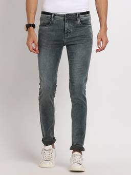 Turtle - Men Cotton Stretch Solid Straight Fit Light Grey Jeans