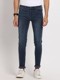 Turtle - Men Cotton Stretch Solid Straight Fit Blue Jeans