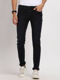 Turtle - Men Cotton Stretch Solid Straight Fit Navy Blue Jeans