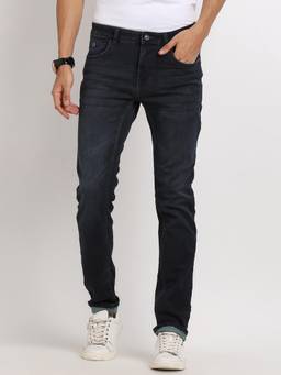 Turtle - Men Cotton Stretch Solid Straight Fit Navy Blue Jeans