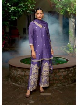 Autumnlane - Barista Purple Full Embroidery Kurti with Pant and Dupatta