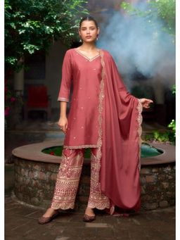 Autumnlane - Barista Pink Full Embroidery Kurta with Pant and Dupatta