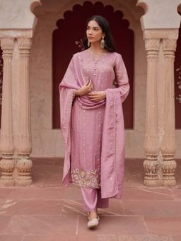 Autumnlane - Pink Gaurisha Blossom Kurta with Pant and Dupatta