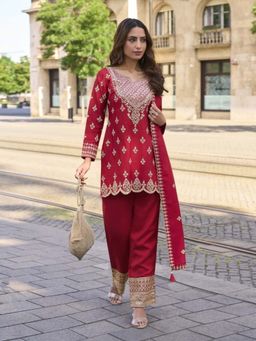 Autumnlane - Red Hiva Scarlet Full Work Premium Kurta with Pant and Dupatta