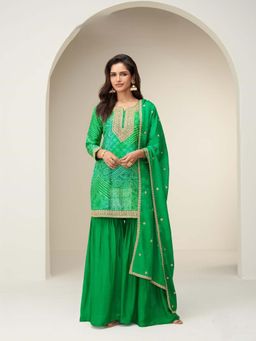 Autumnlane - Green Mangal Kurti with Sharara and Dupatta
