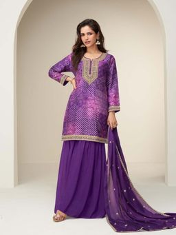 Autumnlane - Purple Mangal Kurti with Sharara and Dupatta