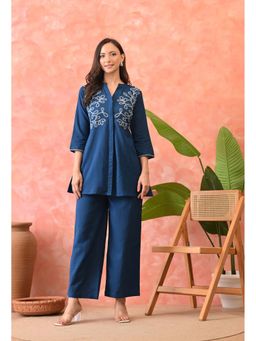 Autumnlane - Blue Omra Hibis Embroidery Cotton Co-Ord Set