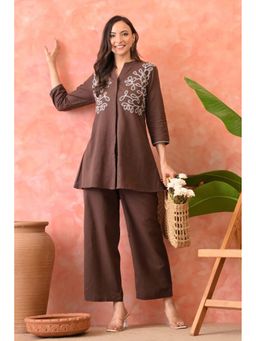 Autumnlane - Brown Omra Peanut Embroidery Cotton Co-Ord Set
