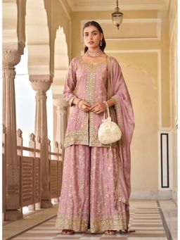 Autumnlane - Pink Parbat Rose Kurti with Palazzo and Dupatta