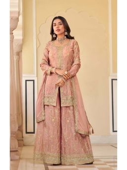 Autumnlane - Pink Parbat Salmon Kurti with Palazzo and Dupatta