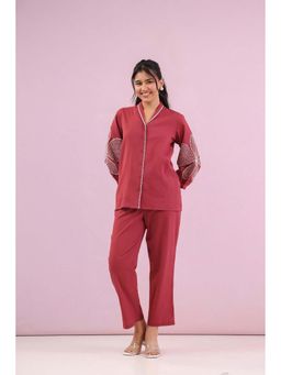 Autumnlane - Maroon Rafter Rouge Embroidery Cotton Co-Ord Set
