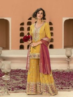 Autumnlane - Yellow Sarovar Kurti with Sharara and Dupatta
