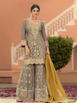 Autumnlane - Grey Sarovar Kurti with Sharara and Dupatta
