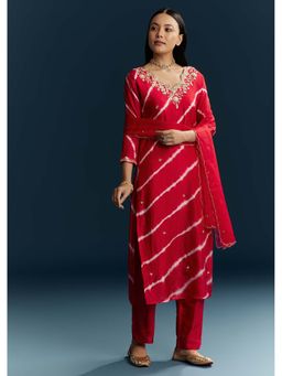 KALKI FASHION - Red Silk Kurta with Pant and Dupatta