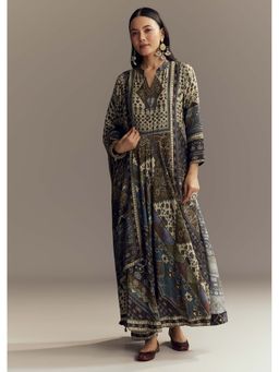 KALKI FASHION - Multi-Colour Muslin Printed Anarkali with Pant and Dupatta