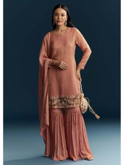 KALKI FASHION - Peach Tissue Sharara with Kurti and Dupatta