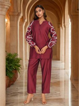 Autumnlane - Red Sharanya Mulberry Work Co-Ord Set