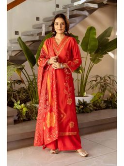 Autumnlane - Orange Stravi Tangerine Work Kurta with Palazzo and Dupatta
