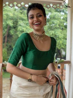 Suta - Art Silk U Neck Green Stitched Blouse