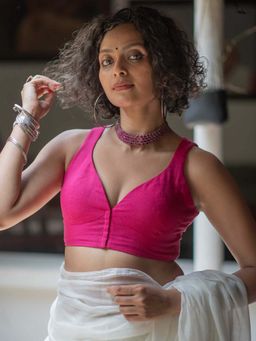 Suta - Pink Cotton Sleeveless Stitched Blouse