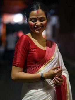 Suta - Red Artificial Silk Short Sleeve Stitched Blouse