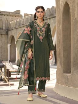Autumnlane - Green Vishesh Rose Full Work Kurta with Pant and Dupatta