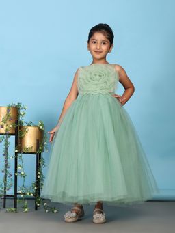 Toy Balloon Kids - Full Length Girls Party Wear Green Gown