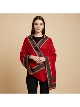 MUFFLY - Premium Woollen Embroidered Shawl with Elegant Border Detailing