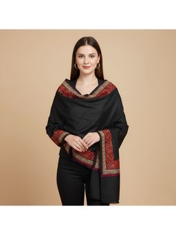 MUFFLY - Women Red Woven Paisley Border Winter Woolen Stole