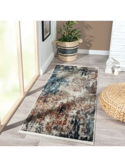 OBSESSIONS - Anti-Static Power Loomed Bedside Runner, Cream & Blue (2.5x5 Feet)