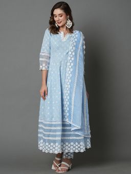 Heeposh - Beautiful Schiffli Embroidered Anarkali with Soft Organza Dupatta (Set of 3)