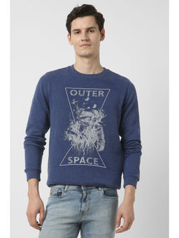 Peter England - Men Blue Graphic Print Crew Neck Sweatshirt